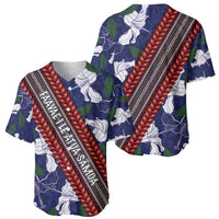 Samoan Culture Baseball Jersey Hibiscus and Ula Fala with Tapa Pattern Blue Color LT03 - Polynesian Pride