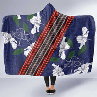 Samoan Culture Hooded Blanket Hibiscus and Ula Fala with Tapa Pattern Blue Color LT03 One Size Blue - Polynesian Pride