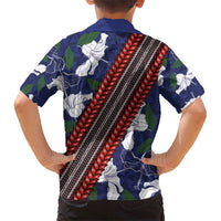 Samoan Culture Kid Hawaiian Shirt Hibiscus and Ula Fala with Tapa Pattern Blue Color LT03 - Polynesian Pride