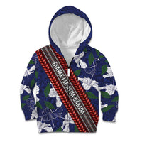 Samoan Culture Kid Hoodie Hibiscus and Ula Fala with Tapa Pattern Blue Color LT03 Zip Hoodie Blue - Polynesian Pride