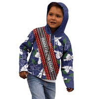 Samoan Culture Kid Hoodie Hibiscus and Ula Fala with Tapa Pattern Blue Color LT03 - Polynesian Pride