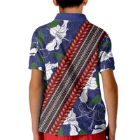 Samoan Culture Kid Polo Shirt Hibiscus and Ula Fala with Tapa Pattern Blue Color LT03 - Polynesian Pride