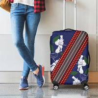Samoan Culture Luggage Cover Hibiscus and Ula Fala with Tapa Pattern Blue Color LT03 - Polynesian Pride