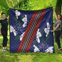 Samoan Culture Quilt Hibiscus and Ula Fala with Tapa Pattern Blue Color LT03 - Polynesian Pride