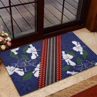 Samoan Culture Rubber Doormat Hibiscus and Ula Fala with Tapa Pattern Blue Color LT03 - Polynesian Pride