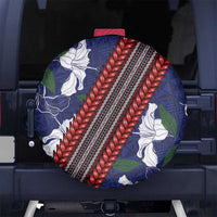 Samoan Culture Spare Tire Cover Hibiscus and Ula Fala with Tapa Pattern Blue Color LT03 - Polynesian Pride