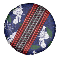 Samoan Culture Spare Tire Cover Hibiscus and Ula Fala with Tapa Pattern Blue Color LT03 - Polynesian Pride