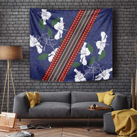 Samoan Culture Tapestry Hibiscus and Ula Fala with Tapa Pattern Blue Color LT03 - Polynesian Pride