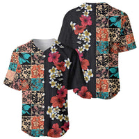 Hawaiian Hibiscus and Tropical Leaves Baseball Jersey Patchwork Grunge Abstract Vintage Style LT03 - Polynesian Pride
