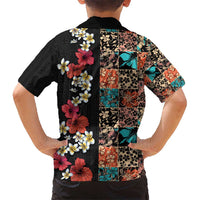 Hawaiian Hibiscus and Tropical Leaves Hawaiian Shirt Patchwork Grunge Abstract Vintage Style