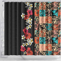 Hawaiian Hibiscus and Tropical Leaves Shower Curtain Patchwork Grunge Abstract Vintage Style LT03 - Polynesian Pride