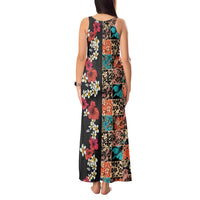Hawaiian Hibiscus and Tropical Leaves Tank Maxi Dress Patchwork Grunge Abstract Vintage Style