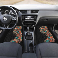 Hawaiian Hibiscus and Tropical Leaves Car Mats Patchwork Grunge Abstract and Tapa Tribal Pattern Half Style LT03 Set 2pcs - Front Black - Polynesian Pride