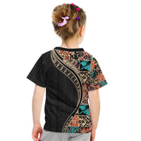 Hawaiian Hibiscus and Tropical Leaves Kid T Shirt Patchwork Grunge Abstract and Tapa Tribal Pattern Half Style LT03 - Polynesian Pride