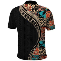 Hawaiian Hibiscus and Tropical Leaves Polo Shirt Patchwork Grunge Abstract and Tapa Tribal Pattern Half Style LT03 - Polynesian Pride