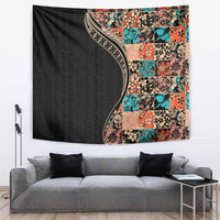 Hawaiian Hibiscus and Tropical Leaves Tapestry Patchwork Grunge Abstract and Tapa Tribal Pattern Half Style LT03 Black - Polynesian Pride