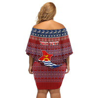 Personalised Kiribati Christmas Off Shoulder Short Dress Coat of Arms and Map Beautiful Merry Xmas Snowflake LT03 - Polynesian Pride