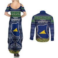 Tokelau Christmas Couples Matching Summer Maxi Dress and Long Sleeve Button Shirts Coat of Arms and Map Beautiful Merry Xmas Snowflake LT03 - Polynesian Pride