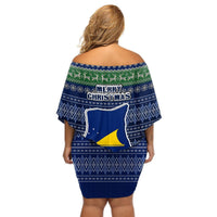 Tokelau Christmas Off Shoulder Short Dress Coat of Arms and Map Beautiful Merry Xmas Snowflake LT03 - Polynesian Pride