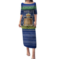 Tokelau Christmas Puletasi Coat of Arms and Map Beautiful Merry Xmas Snowflake LT03 Long Dress Blue - Polynesian Pride