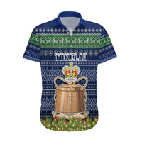 Personalised Tokelau Christmas Hawaiian Shirt Coat of Arms and Map Beautiful Merry Xmas Snowflake LT03 Blue - Polynesian Pride