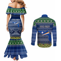 Personalised Marshall Islands Christmas Couples Matching Mermaid Dress and Long Sleeve Button Shirts Coat of Arms and Map Beautiful Merry Xmas Snowflake LT03 - Polynesian Pride