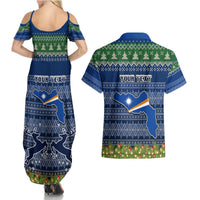 Personalised Marshall Islands Christmas Couples Matching Summer Maxi Dress and Hawaiian Shirt Coat of Arms and Map Beautiful Merry Xmas Snowflake LT03 - Polynesian Pride