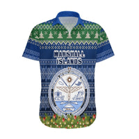 Personalised Marshall Islands Christmas Hawaiian Shirt Coat of Arms and Map Beautiful Merry Xmas Snowflake LT03 Blue - Polynesian Pride