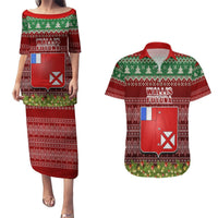 Personalised Wallis and Futuna Christmas Couples Matching Puletasi Dress and Hawaiian Shirt Coat of Arms and Map Beautiful Merry Xmas Snowflake LT03 Red - Polynesian Pride