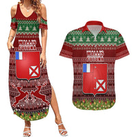Personalised Wallis and Futuna Christmas Couples Matching Summer Maxi Dress and Hawaiian Shirt Coat of Arms and Map Beautiful Merry Xmas Snowflake LT03 Red - Polynesian Pride