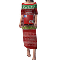 Personalised Wallis and Futuna Christmas Puletasi Coat of Arms and Map Beautiful Merry Xmas Snowflake LT03 Long Dress Red - Polynesian Pride