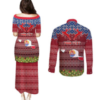 Personalised French Polynesia Christmas Couples Matching Puletasi Dress and Long Sleeve Button Shirts Coat of Arms and Map Beautiful Merry Xmas Snowflake LT03 - Polynesian Pride
