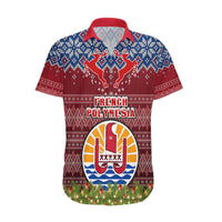 Personalised French Polynesia Christmas Hawaiian Shirt Coat of Arms and Map Beautiful Merry Xmas Snowflake LT03 Red - Polynesian Pride