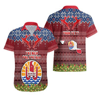 Personalised French Polynesia Christmas Hawaiian Shirt Coat of Arms and Map Beautiful Merry Xmas Snowflake LT03 - Polynesian Pride