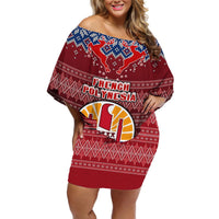 Personalised French Polynesia Christmas Off Shoulder Short Dress Coat of Arms and Map Beautiful Merry Xmas Snowflake LT03 Women Red - Polynesian Pride
