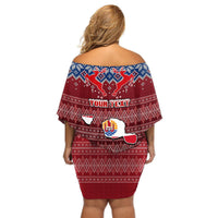Personalised French Polynesia Christmas Off Shoulder Short Dress Coat of Arms and Map Beautiful Merry Xmas Snowflake LT03 - Polynesian Pride