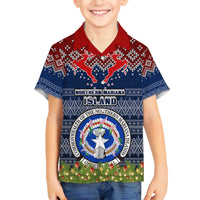 Northern Mariana Islands Christmas Family Matching Puletasi Dress and Hawaiian Shirt Coat of Arms and Map Beautiful Merry Xmas Snowflake LT03 Son's Shirt Blue - Polynesian Pride