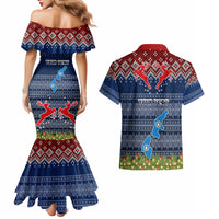 Personalised Northern Mariana Islands Christmas Couples Matching Mermaid Dress and Hawaiian Shirt Coat of Arms and Map Beautiful Merry Xmas Snowflake LT03 - Polynesian Pride