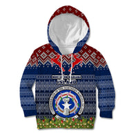 Personalised Northern Mariana Islands Christmas Kid Hoodie Coat of Arms and Map Beautiful Merry Xmas Snowflake LT03 Hoodie Blue - Polynesian Pride