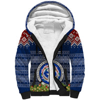 Personalised Northern Mariana Islands Christmas Sherpa Hoodie Coat of Arms and Map Beautiful Merry Xmas Snowflake LT03 Unisex Blue - Polynesian Pride