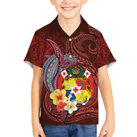 Tonga Humpback Whale Family Matching Puletasi and Hawaiian Shirt National Seal with Hibiscus and Polynesian Tattoo