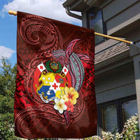 Tonga Humpback Whale Garden Flag National Seal with Hibiscus and Polynesian Tattoo LT03 - Polynesian Pride