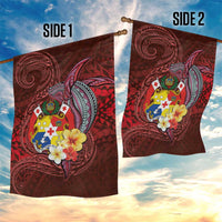 Tonga Humpback Whale Garden Flag National Seal with Hibiscus and Polynesian Tattoo LT03 - Polynesian Pride