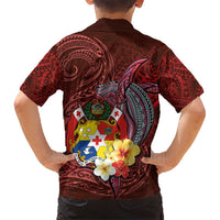 Tonga Humpback Whale Kid Hawaiian Shirt National Seal with Hibiscus and Polynesian Tattoo LT03 - Polynesian Pride