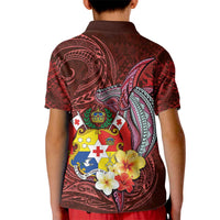 Tonga Humpback Whale Kid Polo Shirt National Seal with Hibiscus and Polynesian Tattoo LT03 - Polynesian Pride