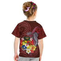 Tonga Humpback Whale Kid T Shirt National Seal with Hibiscus and Polynesian Tattoo LT03 - Polynesian Pride