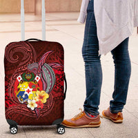 Tonga Humpback Whale Luggage Cover National Seal with Hibiscus and Polynesian Tattoo LT03 Red - Polynesian Pride