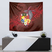 Tonga Humpback Whale Tapestry National Seal with Hibiscus and Polynesian Tattoo LT03 - Polynesian Pride