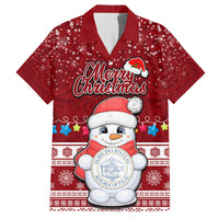 Palau Christmas Family Matching Off Shoulder Short Dress and Hawaiian Shirt Snowman and Palau Coat of Arms Maori Tribal Xmas Style LT03 Dad's Shirt - Short Sleeve Red - Polynesian Pride