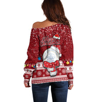 Palau Christmas Off Shoulder Sweater Snowman and Palau Coat of Arms Maori Tribal Xmas Style LT03 - Polynesian Pride